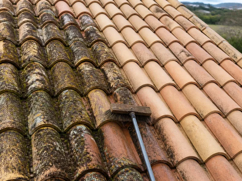 Démoussage et nettoyage d’une toiture en tuiles